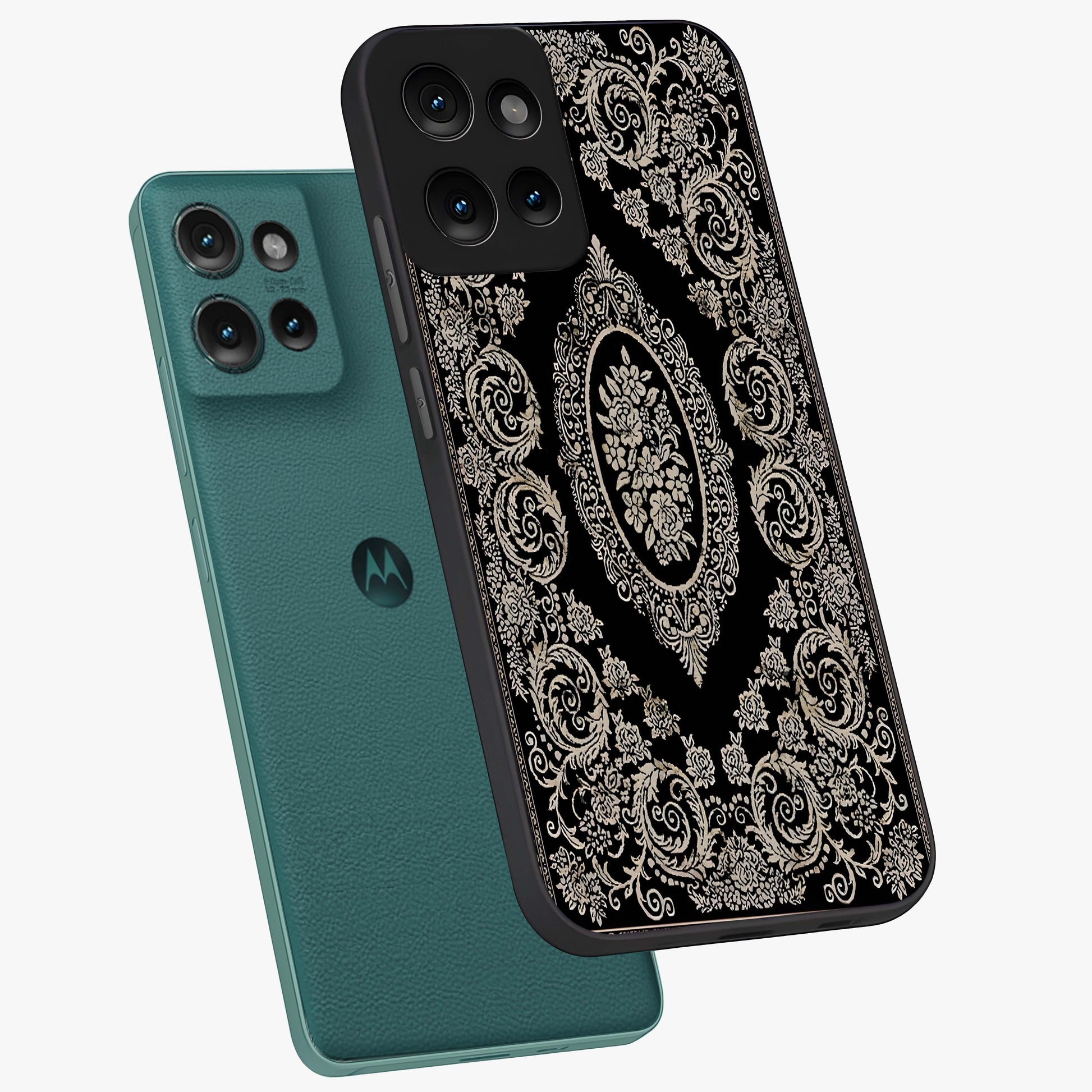 Noir Bloom Elegance Glass Case displayed in angled mockup highlighting refined flower design with stylish noir aesthetic.
