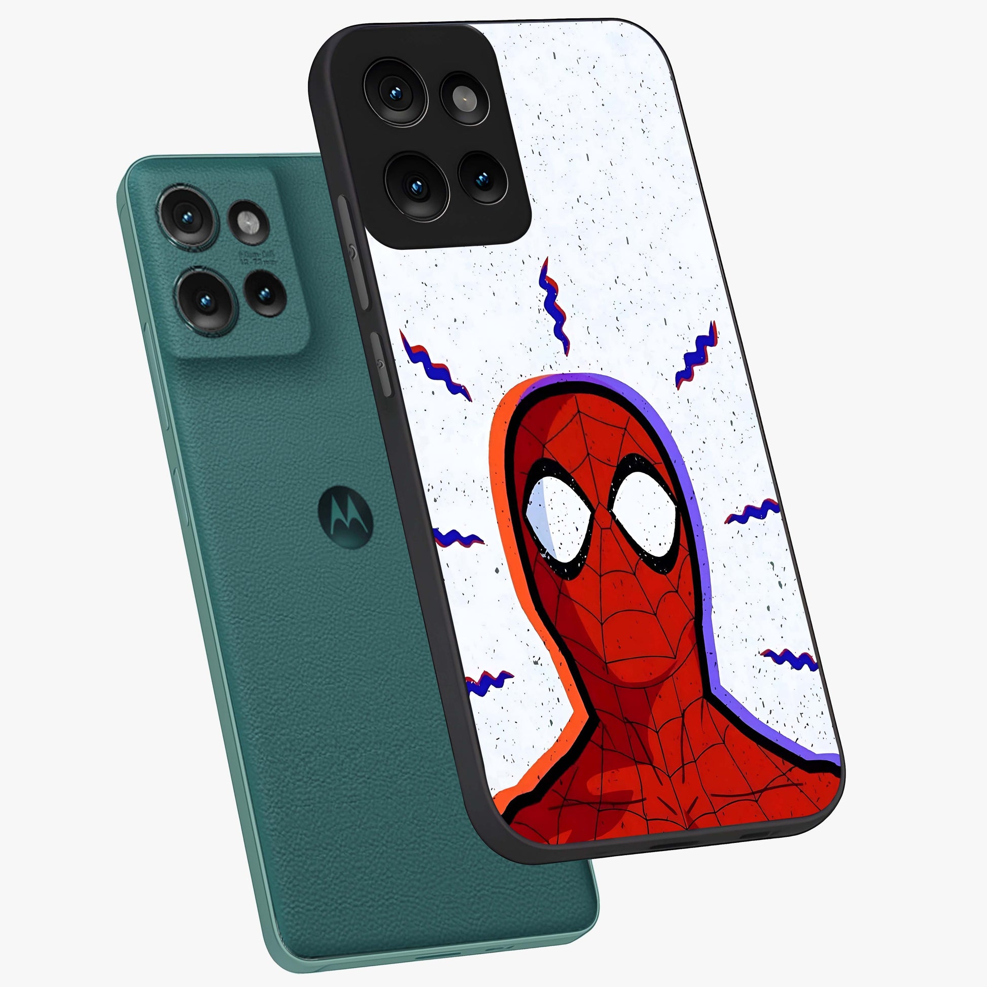 Omg Spiderman Glass Case displayed in angled mockup highlighting dynamic hero illustration with action comic aesthetic.