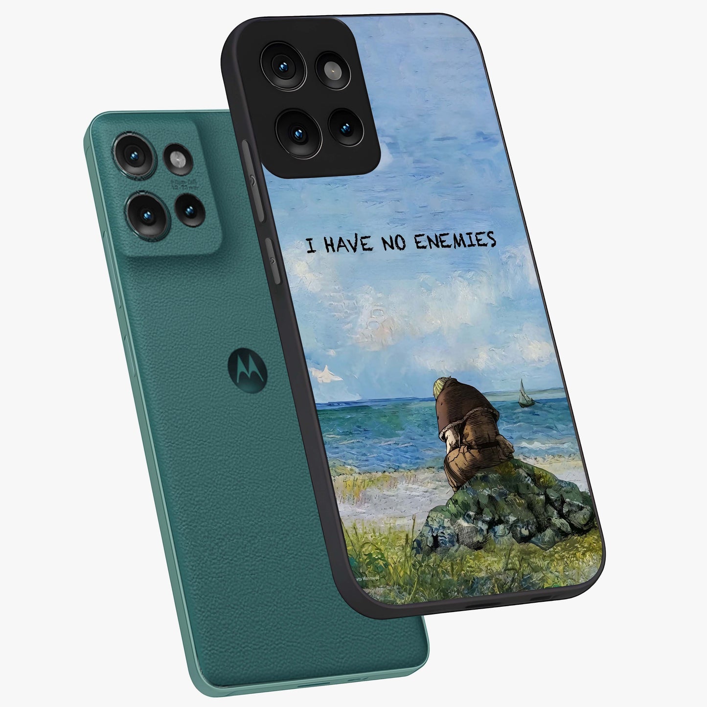 Peace Beyond War Glass Case displayed in angled mockup highlighting meaningful message design with artistic aesthetic style.