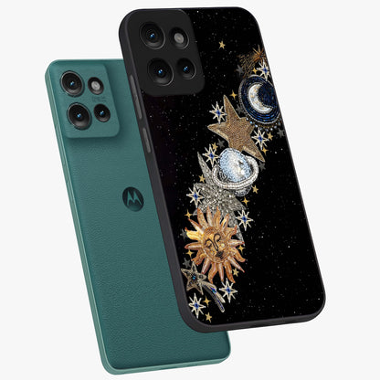 Pearls Universe Object Glass Case displayed in angled mockup highlighting celestial pearl design with dreamy aesthetic.