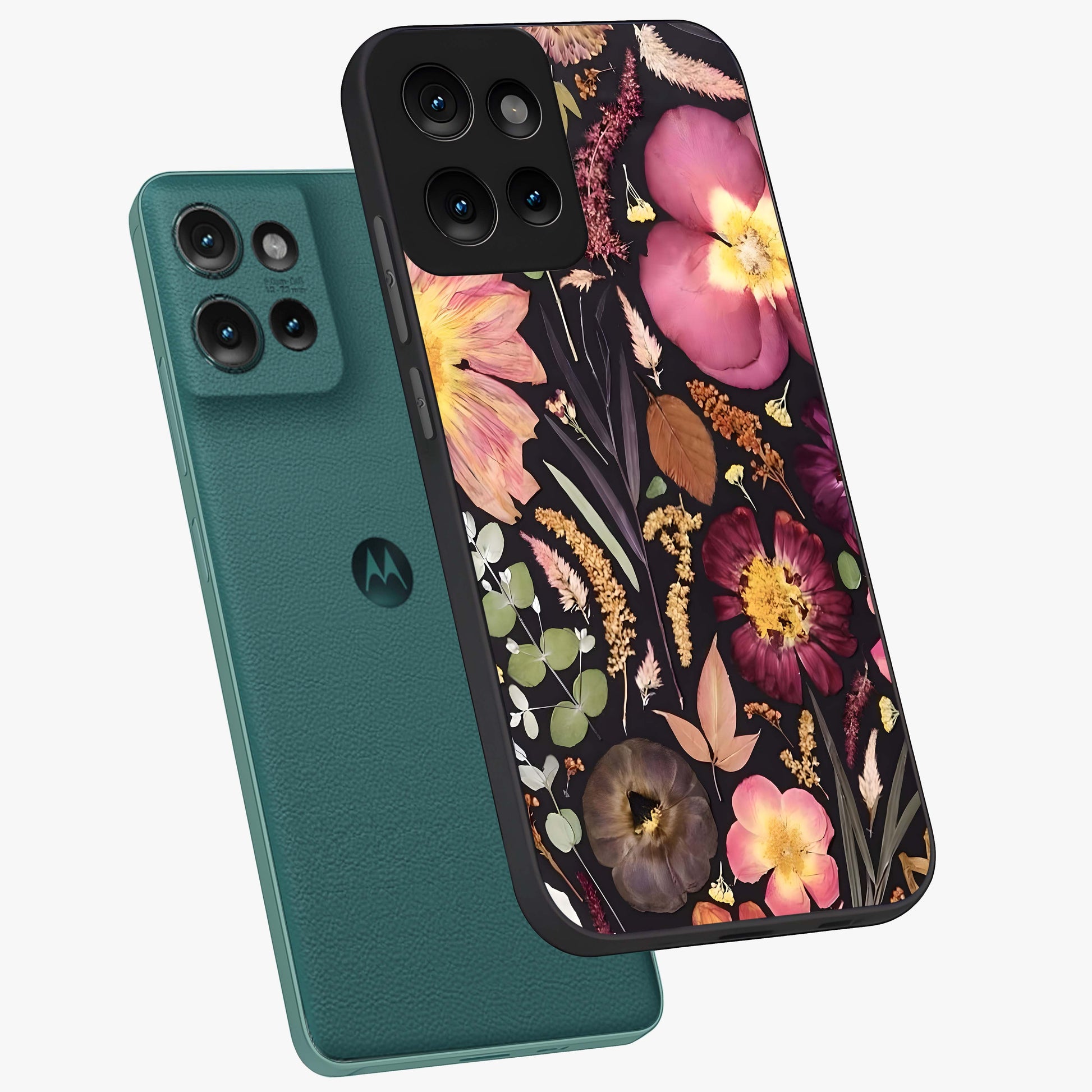Petal Dream Tapestry Glass Case displayed in angled mockup highlighting decorative petal pattern with elegant botanical aesthetic.