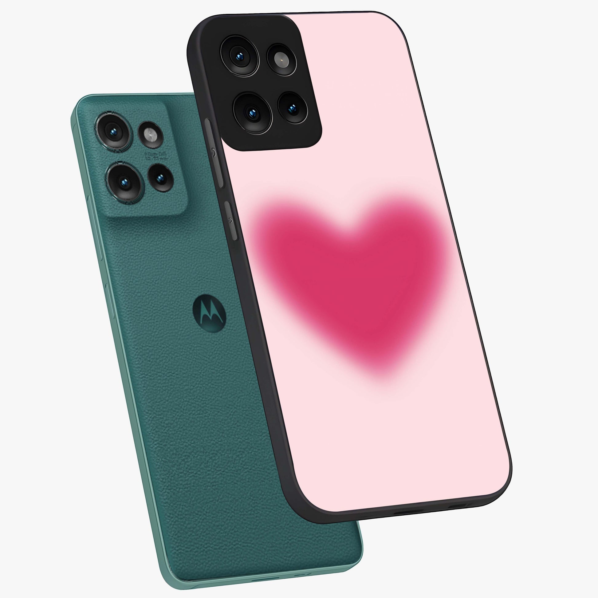 Pink Aura Heart Glass Case displayed in angled mockup highlighting vibrant pink heart design with dreamy aura aesthetic.