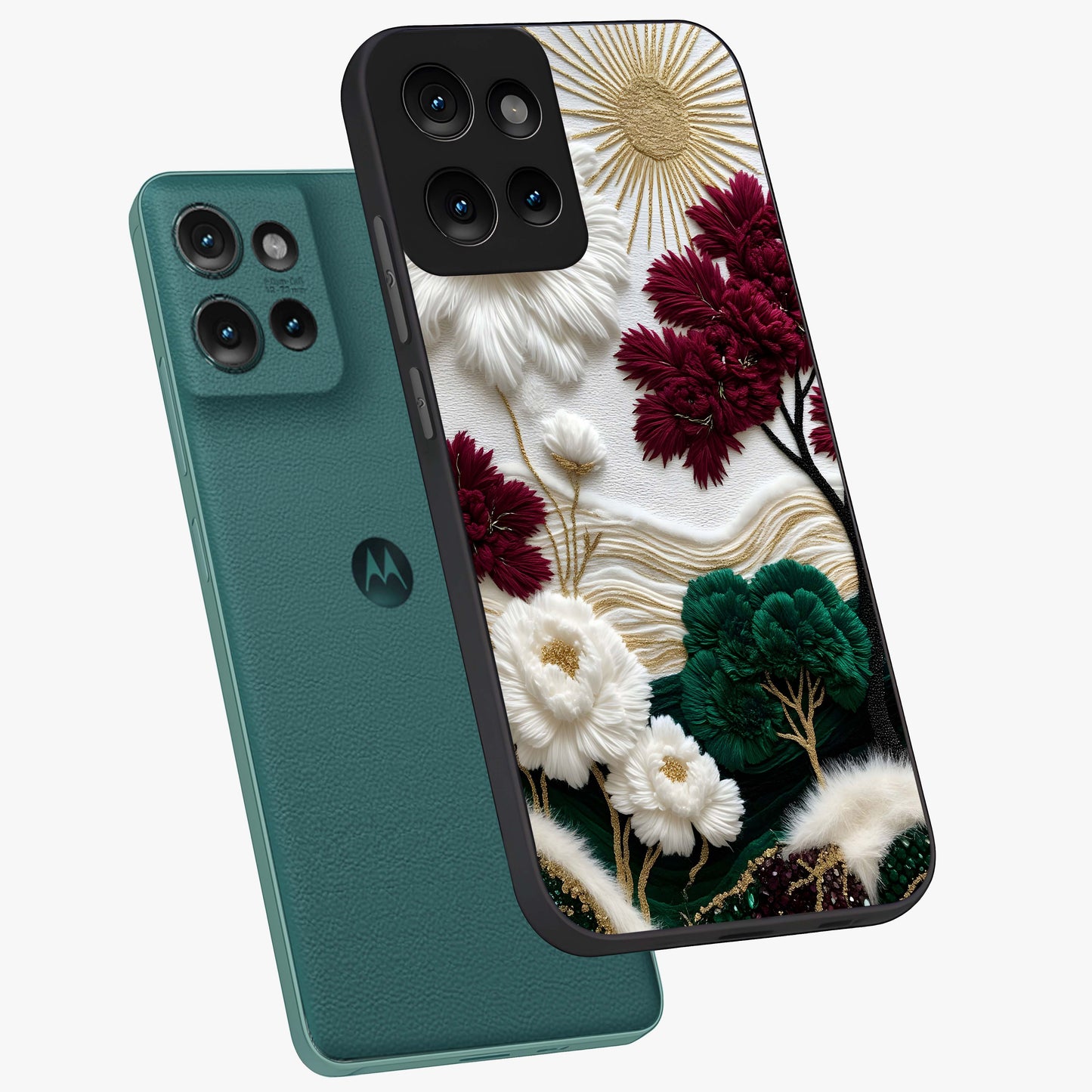 Radiant Bloom Elegance Glass Case displayed in angled mockup highlighting graceful floral design with radiant aesthetic style.