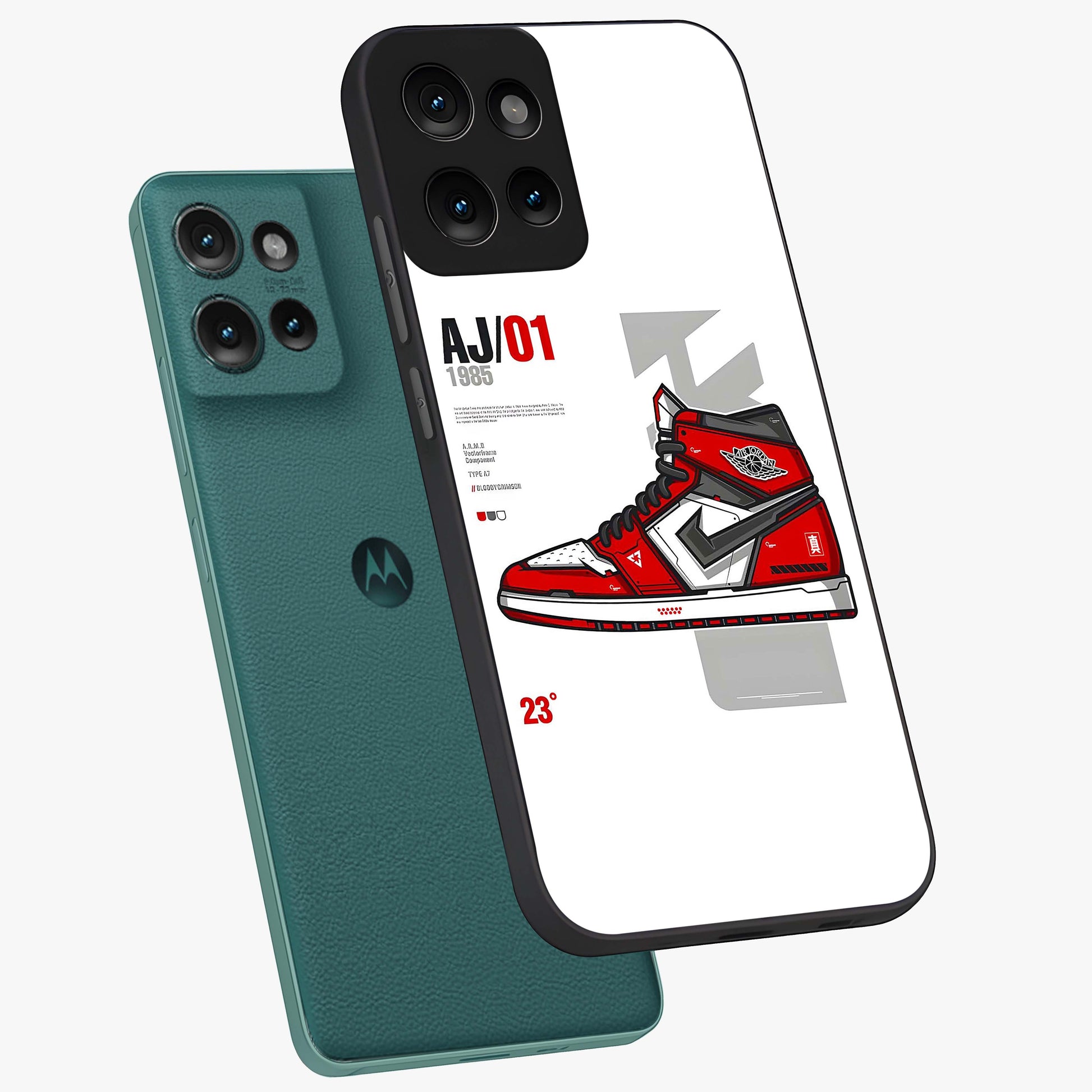 Retro Sneaker Blueprint Glass Case displayed in angled mockup highlighting detailed shoe design with sporty retro aesthetic.