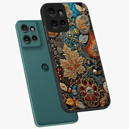 Royal Jewel Garden Glass Case displayed in angled mockup highlighting vibrant jewel inspired floral design with elegant aesthetic.