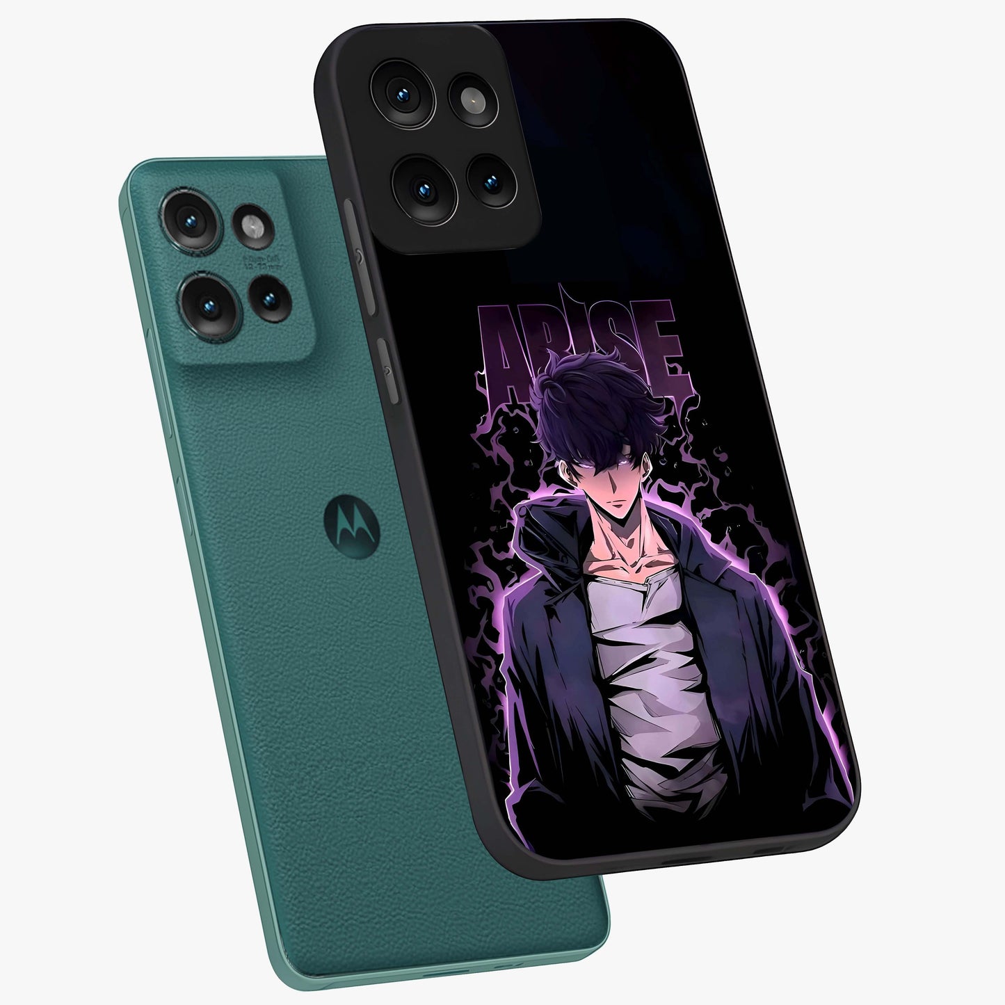 Shadow Monarch Awakening Glass Case displayed in angled mockup highlighting dramatic shadow warrior design with fantasy aesthetic.
