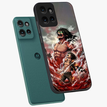 Titan Awakening Fury Glass Case displayed in angled mockup highlighting dramatic giant warrior design with bold anime aesthetic.