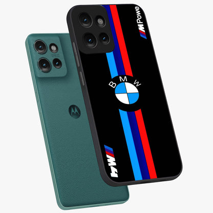 Turbo BMW Beast Glass Case displayed in angled mockup highlighting sleek racing car design with bold automotive aesthetic.