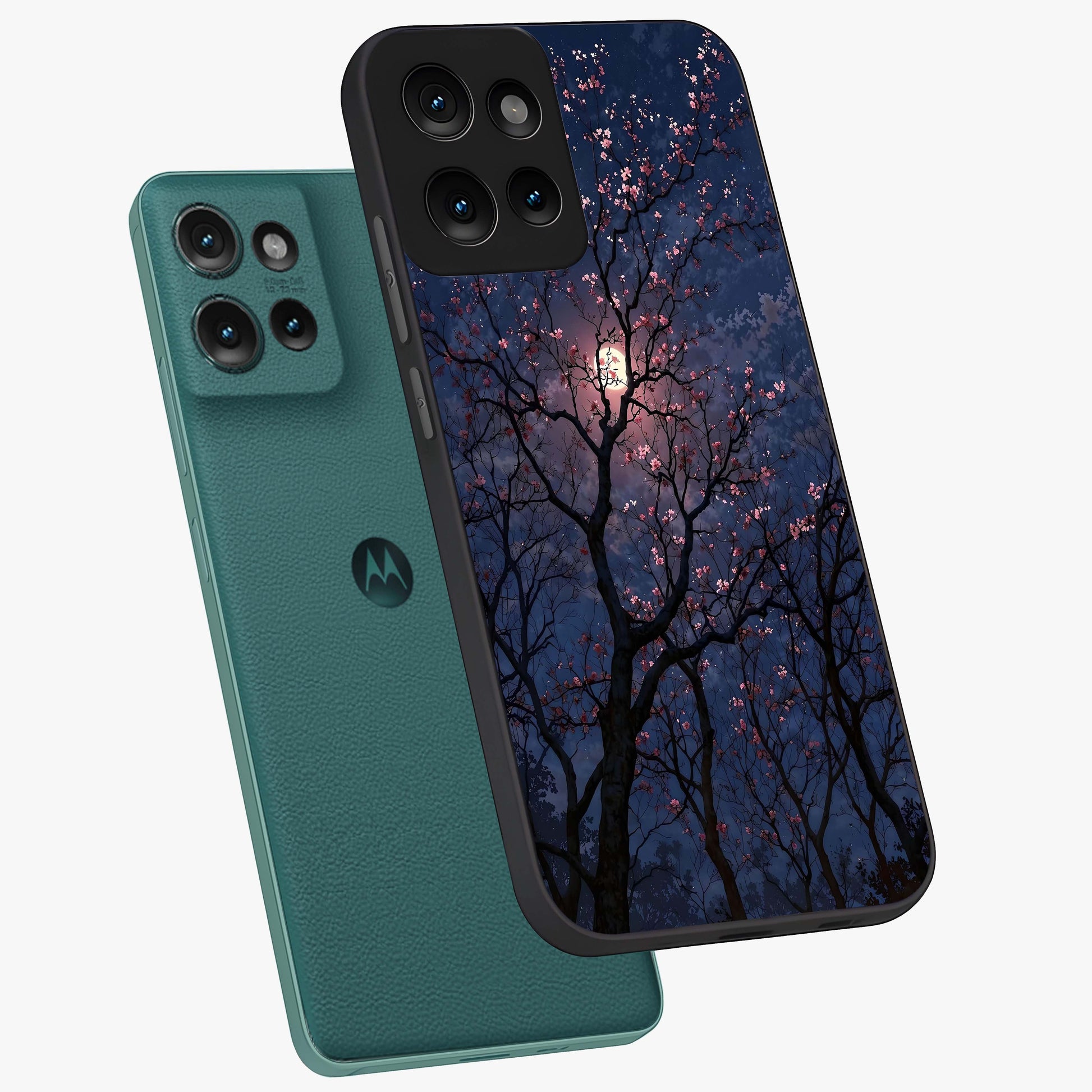 Twilight Sakura Serenade Glass Case displayed in angled mockup highlighting delicate sakura flower design with dreamy aesthetic.