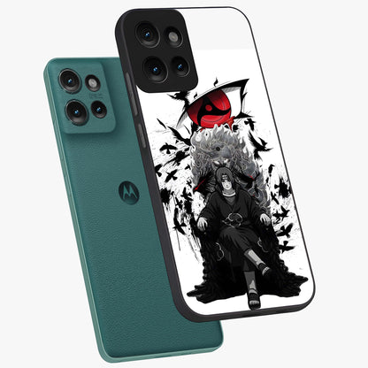 Uchiha Shadow Throne Glass Case displayed in angled mockup highlighting glowing aquatic design with celestial aesthetic.