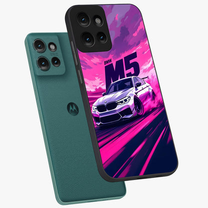 Velocity Drift Pulse Glass Case displayed in angled mockup highlighting dynamic drift design with sporty automotive aesthetic.