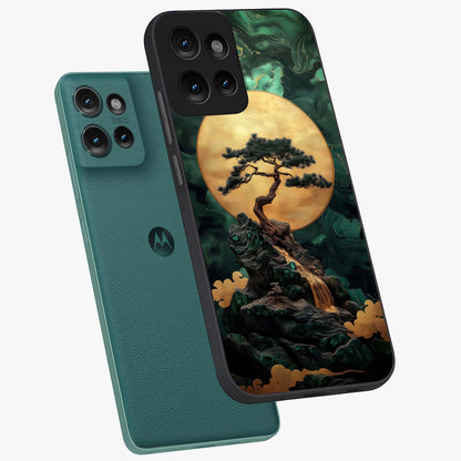 Zen Moon Rise Glass Case displayed in angled mockup highlighting peaceful lunar design with zen aesthetic style.