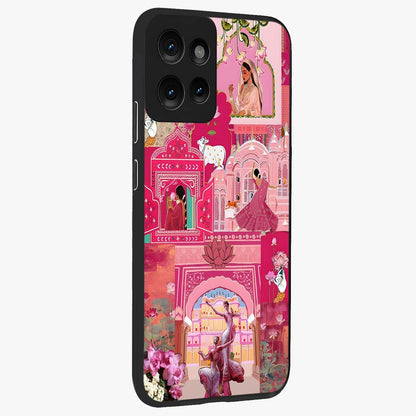 Blossoms of Rajasthan Glass Case upright view showcasing colorful floral design inspired by traditional Indian art.