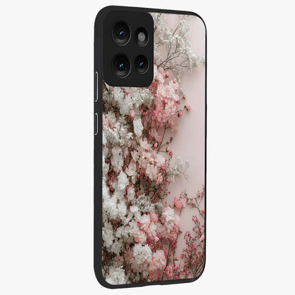 Blush Blossom Cloud Glass Case upright view showcasing calm floral cloud artwork with gentle dreamy theme.