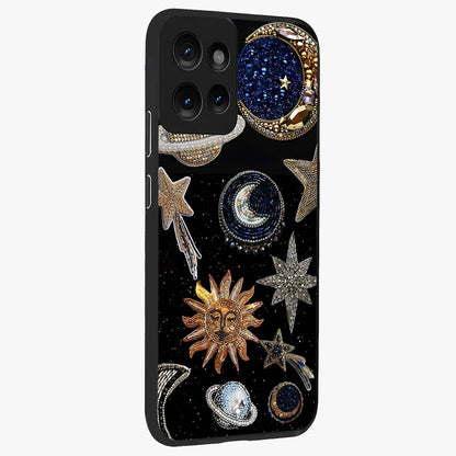 Celestial Gem Constellations Glass Case upright view showcasing cosmic constellation artwork with celestial aesthetic style.