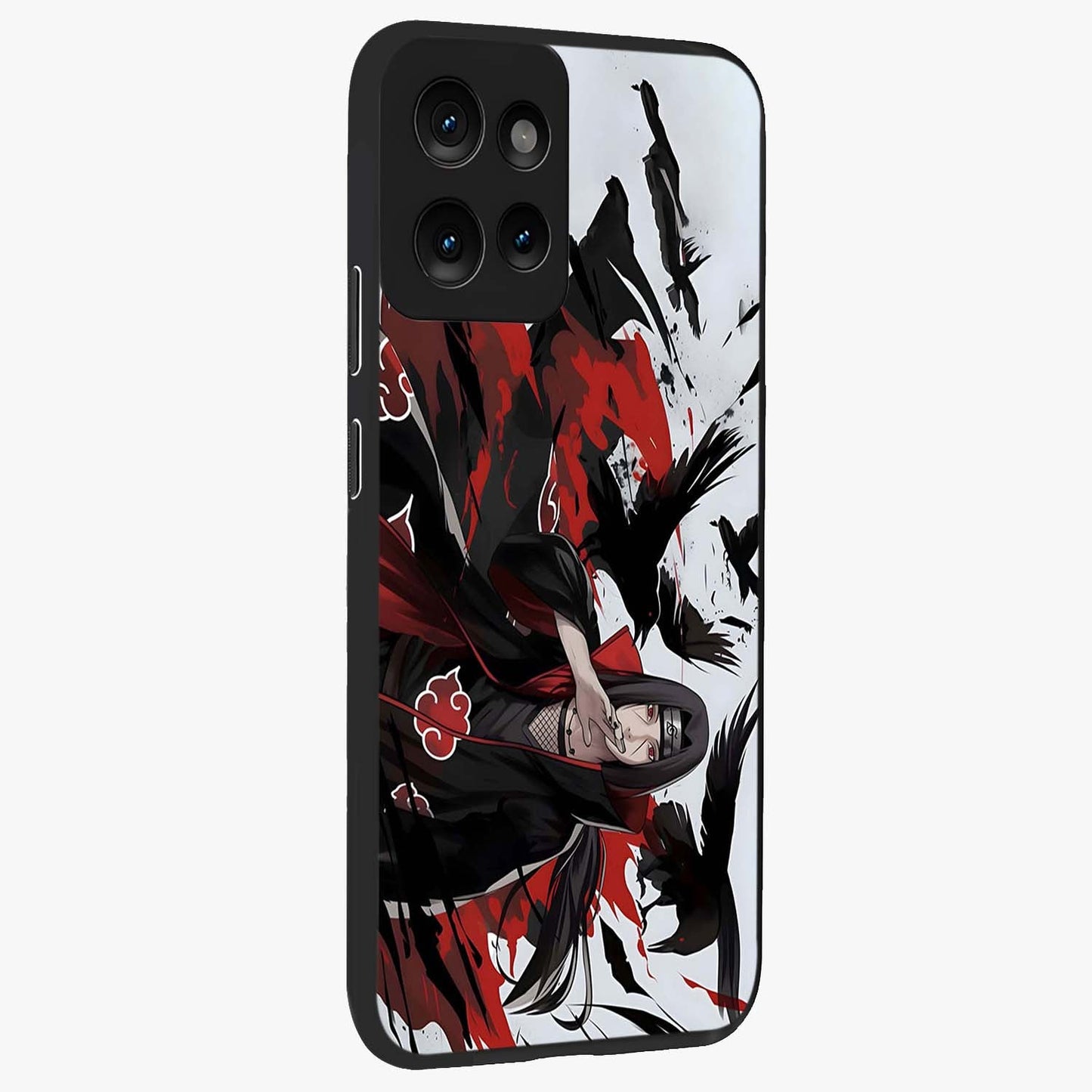 Crimson Crow Illusion Glass Case upright view showcasing striking crow illusion artwork with intense crimson theme.