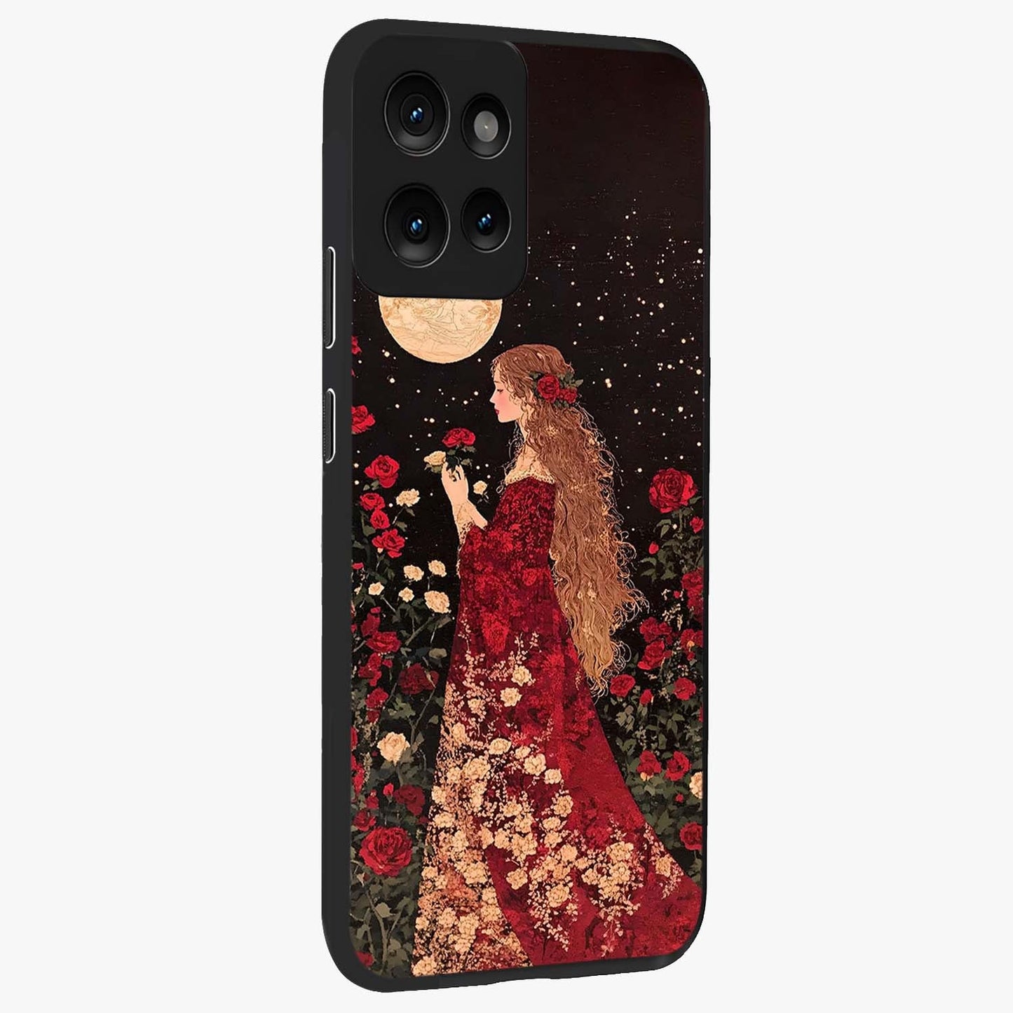 Crimson Dreams Glass Case upright view showcasing dreamy red toned artwork with modern aesthetic style.