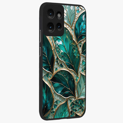 Emerald Leaf Glass Glass Case upright view showcasing fresh green leaf artwork with calming nature inspired style.