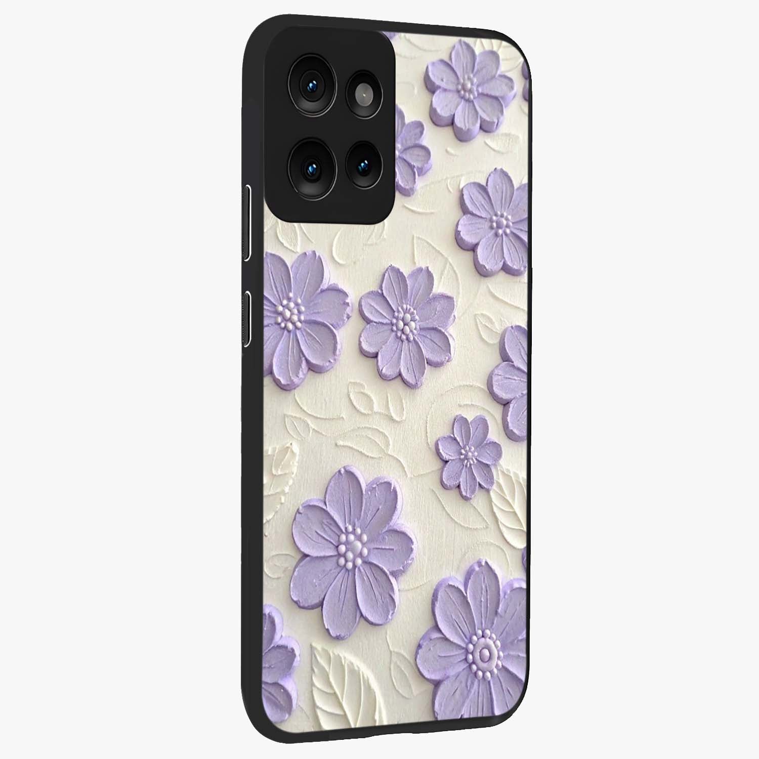 Floral Wall Art With Purple Flowers Glass Case upright view showcasing elegant purple flower artwork with decorative floral theme.