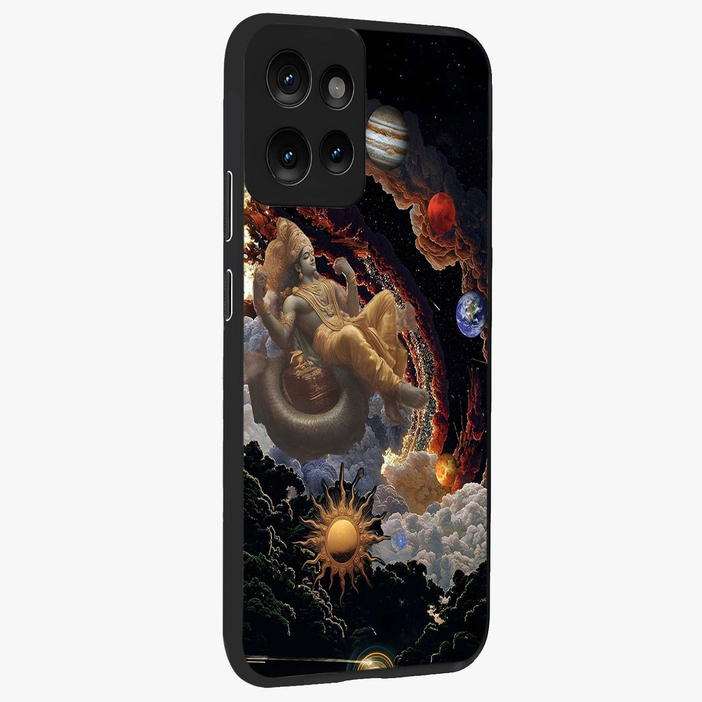 Galactic Divine God Glass Case upright view showcasing mystical divine artwork with dramatic cosmic theme.