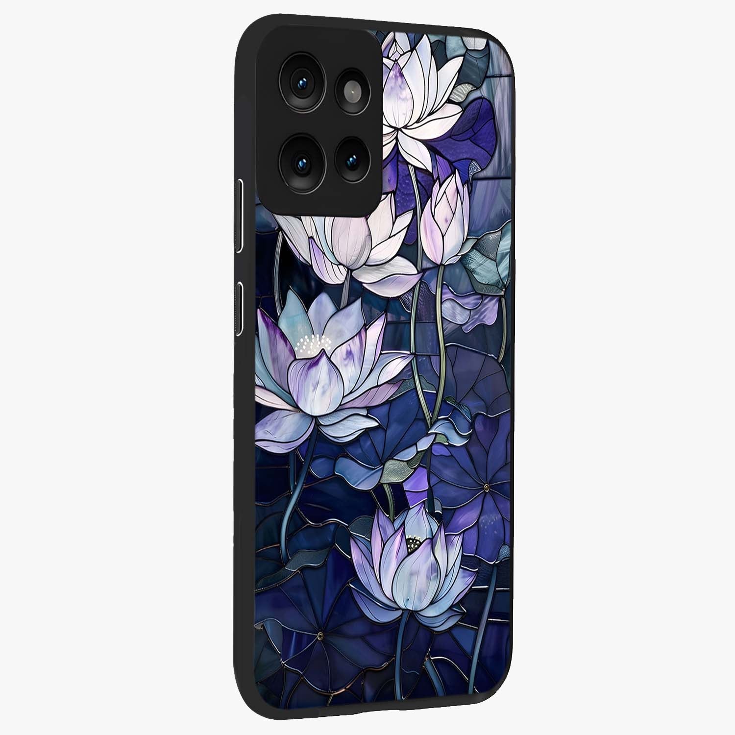 Gloss Petal Rush Glass Case upright view showcasing dynamic floral petal artwork with modern botanical theme.