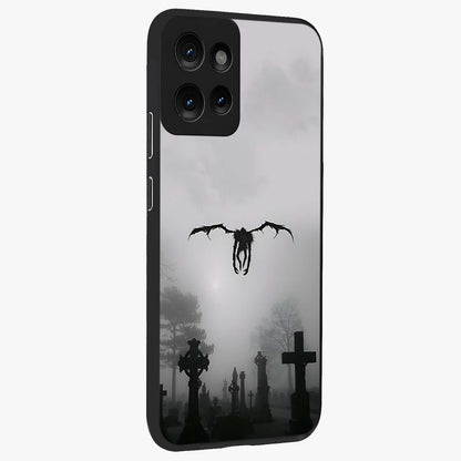 Graveyard Shadow Descent Glass Case upright view showcasing haunting graveyard artwork with dramatic dark theme.