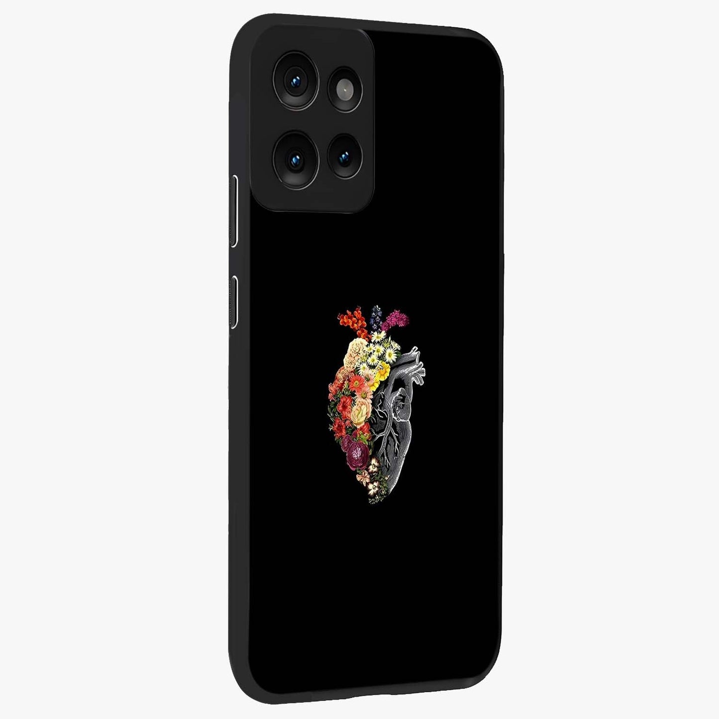 Heart With Flowers Glass Case upright view showcasing decorative heart and floral artwork with sweet romantic theme.