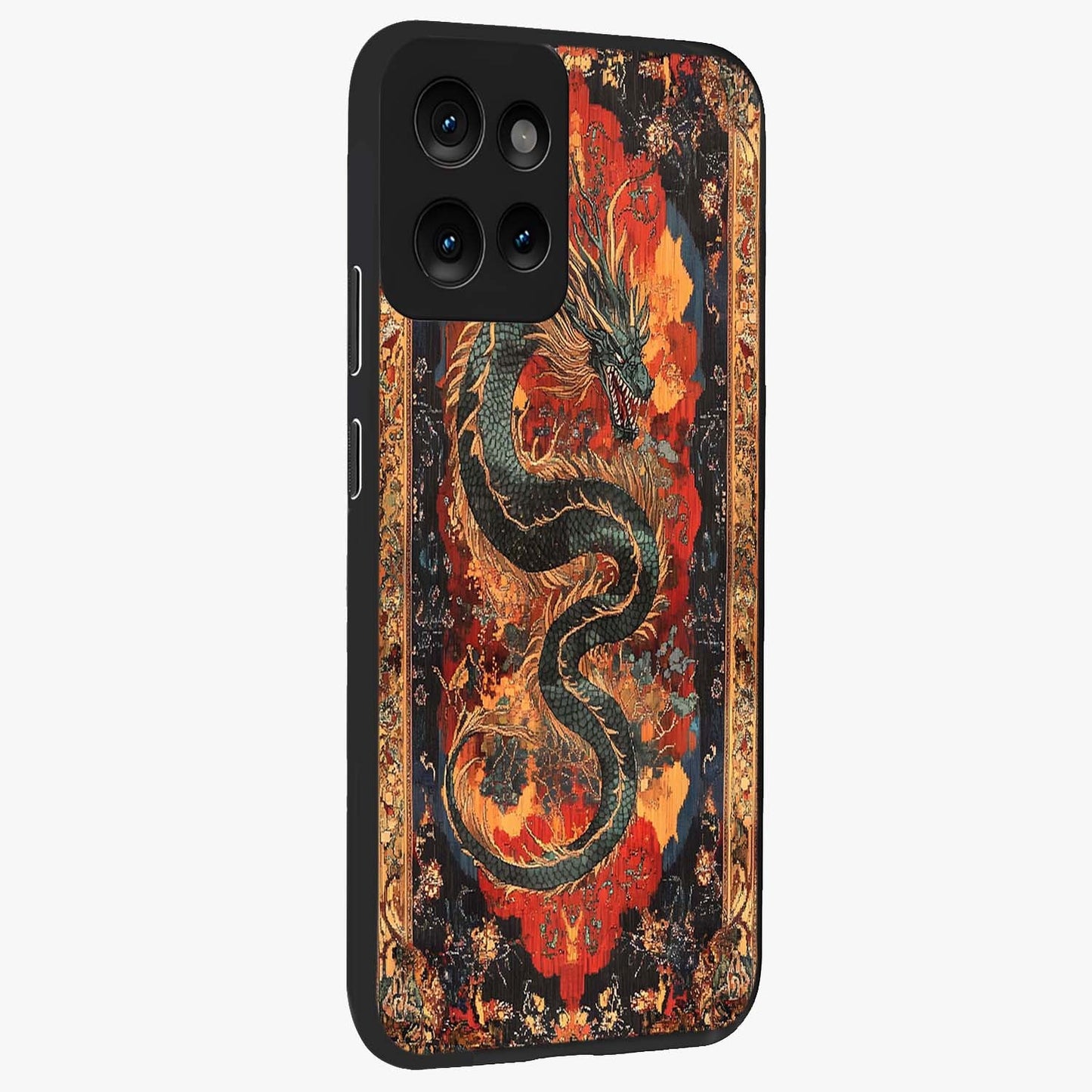 Inferno Dragon Soul Glass Case upright view showcasing intense dragon artwork with fantasy fire theme.