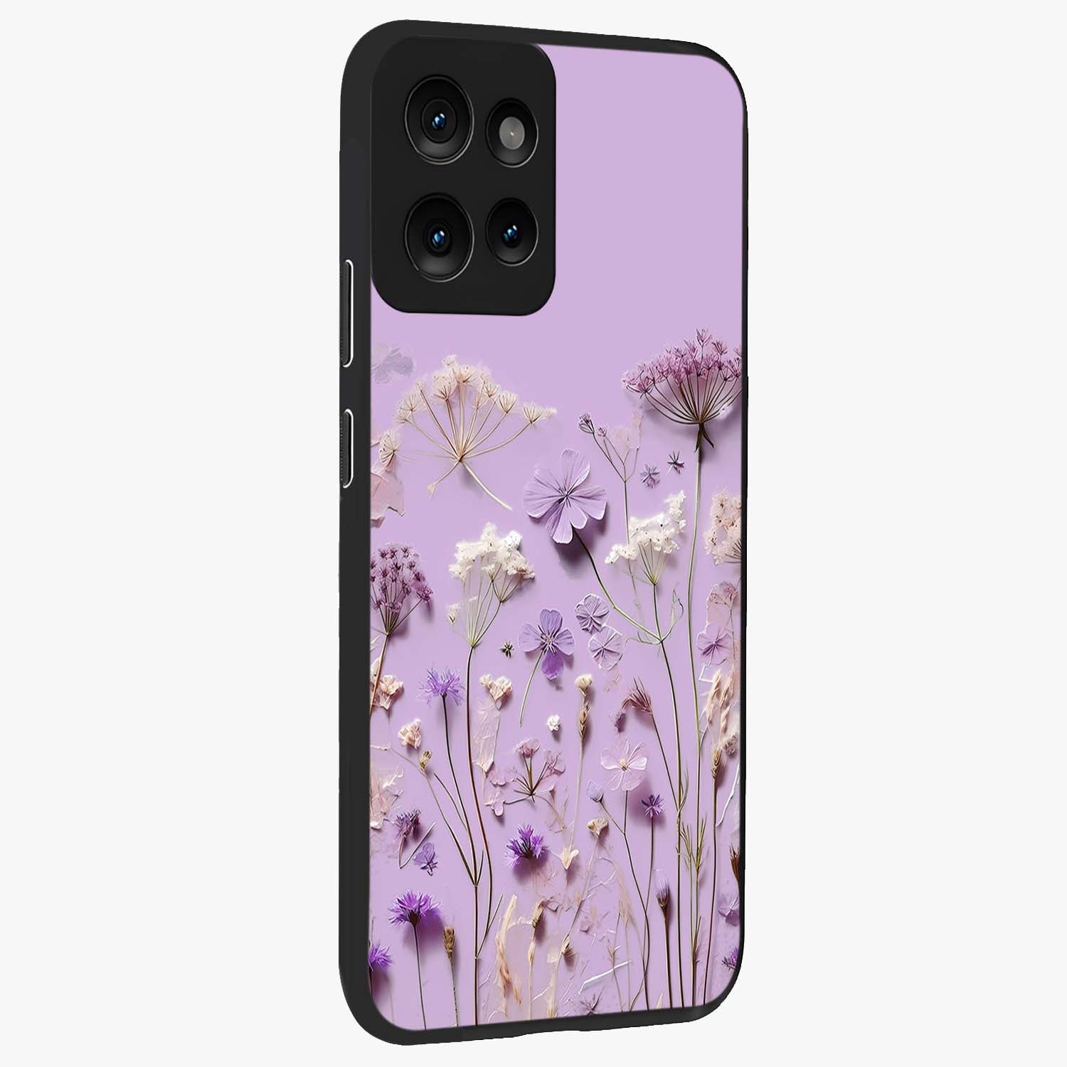 Lavender Blossom Dream Glass Case upright view showcasing delicate lavender blossom artwork with peaceful floral theme.