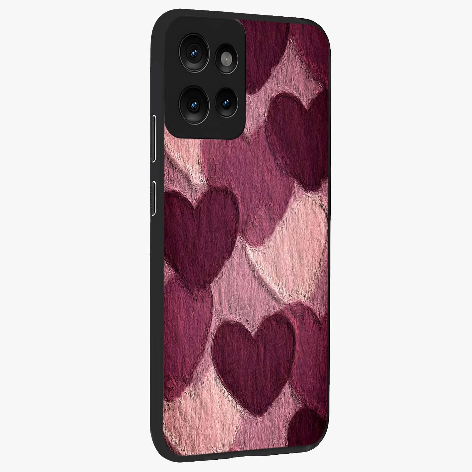 Layered Paper Hearts Glass Case upright view showcasing decorative layered heart artwork with sweet love theme.