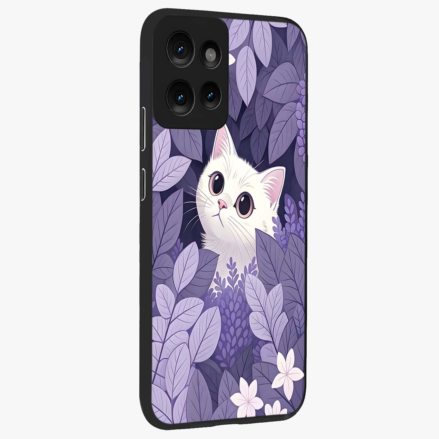 Lilac Hide Peek Cat Glass Case upright view showcasing charming cat artwork with adorable peek theme.
