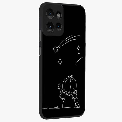Line Art Girl With Shooting Stars Glass Case upright view showcasing delicate shooting stars artwork with minimal artistic theme.