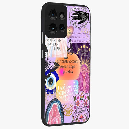 Manifestation Collage Glass Case upright view showcasing artistic manifestation themed artwork with creative style.