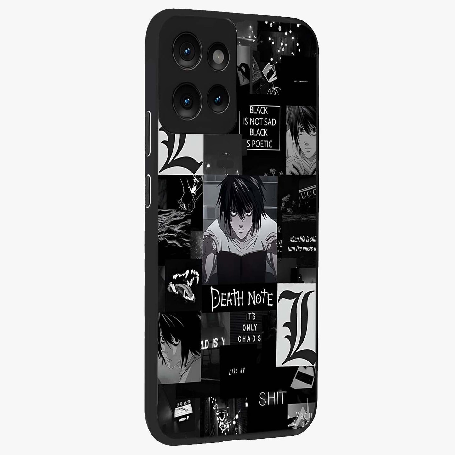 Midnight Chaos Mind Glass Case upright view showcasing expressive abstract artwork with bold dark theme.