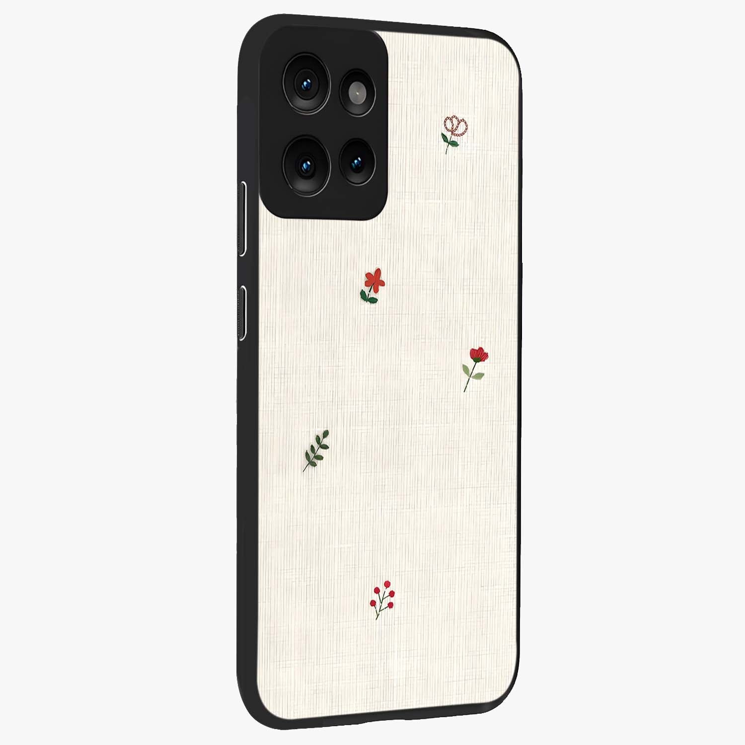Minimalistic Blue With White Flower Pattern Glass Case upright view showcasing clean white flower artwork with calming blue theme.