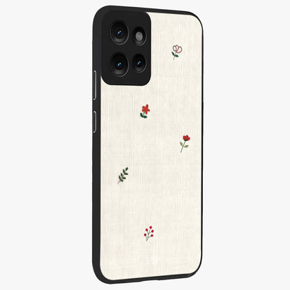 Minimalistic Blue With White Flower Pattern Glass Case upright view showcasing clean white flower artwork with calming blue theme.