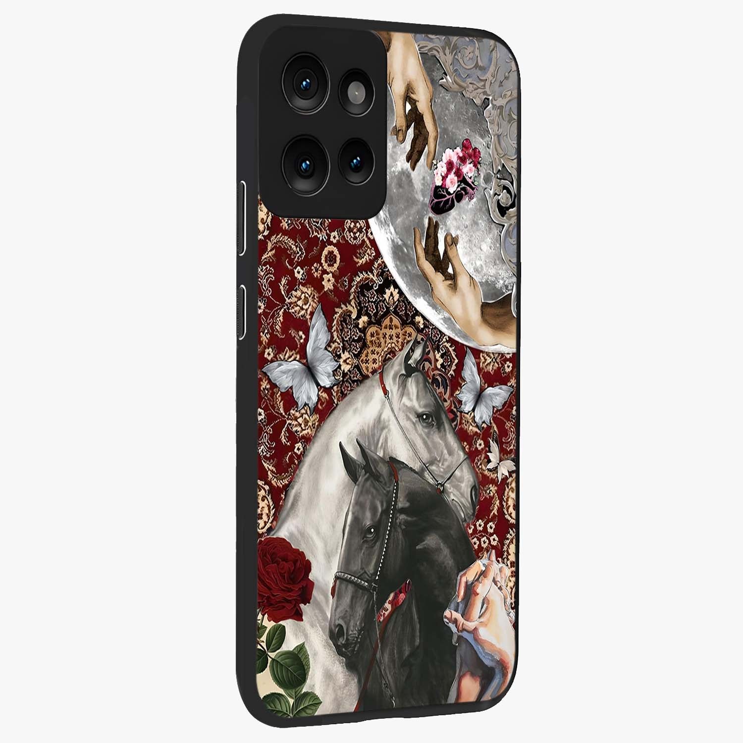 Moonlit Royal Stallion Glass Case upright view showcasing dramatic horse artwork with glowing moon themed design.