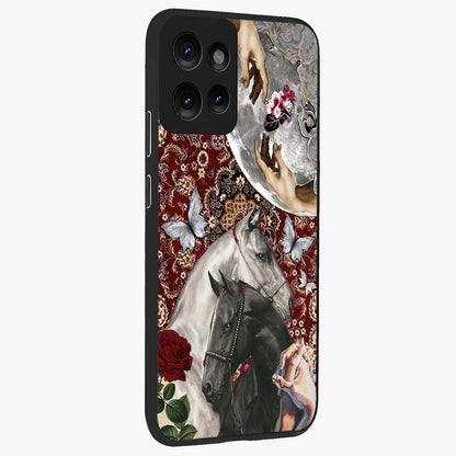 Moonlit Royal Stallion Glass Case upright view showcasing dramatic horse artwork with glowing moon themed design.