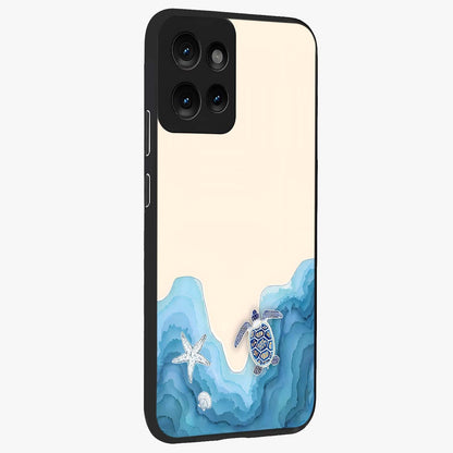 Ocean Drift Turtle Glass Case upright view showcasing calm underwater turtle artwork with nature inspired theme.