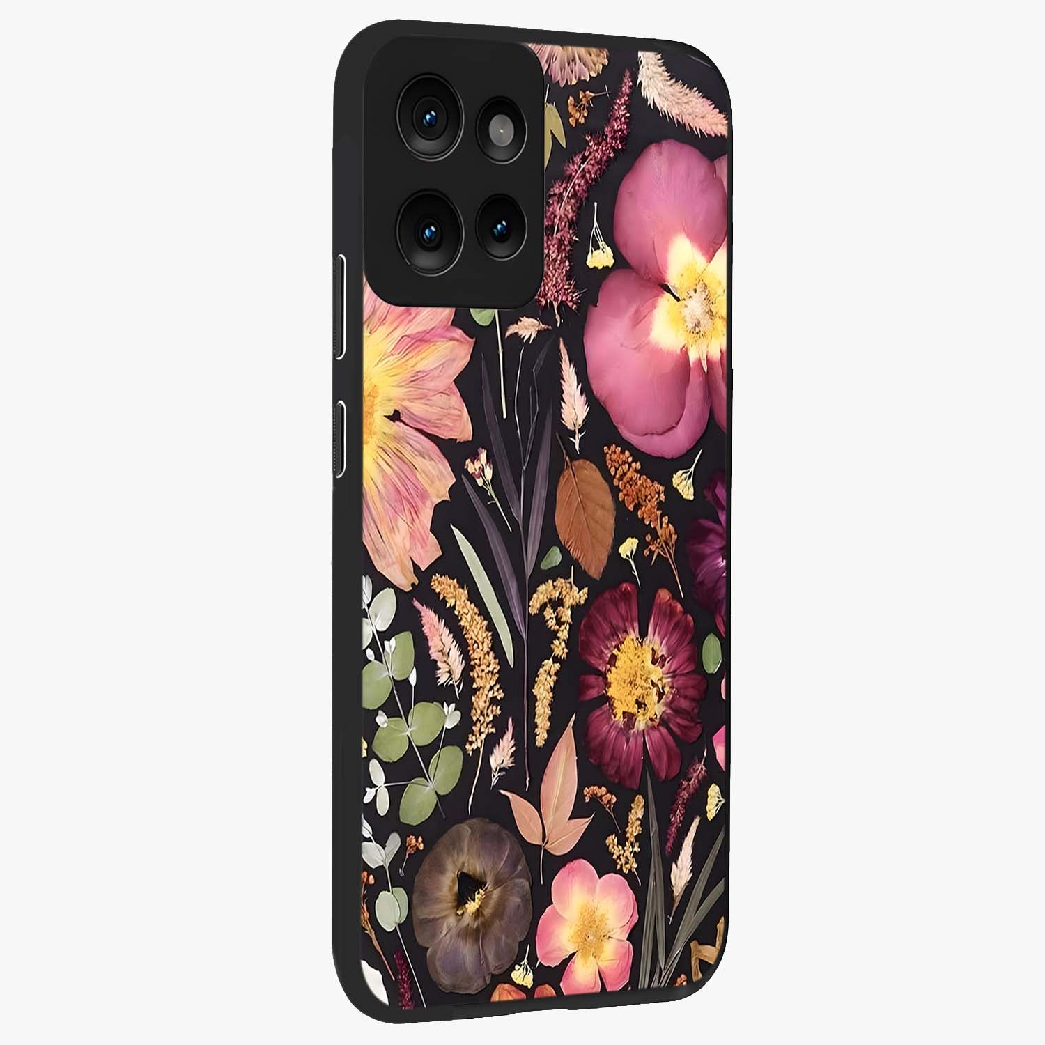 Petal Dream Tapestry Glass Case upright view showcasing detailed floral tapestry artwork with artistic nature theme.
