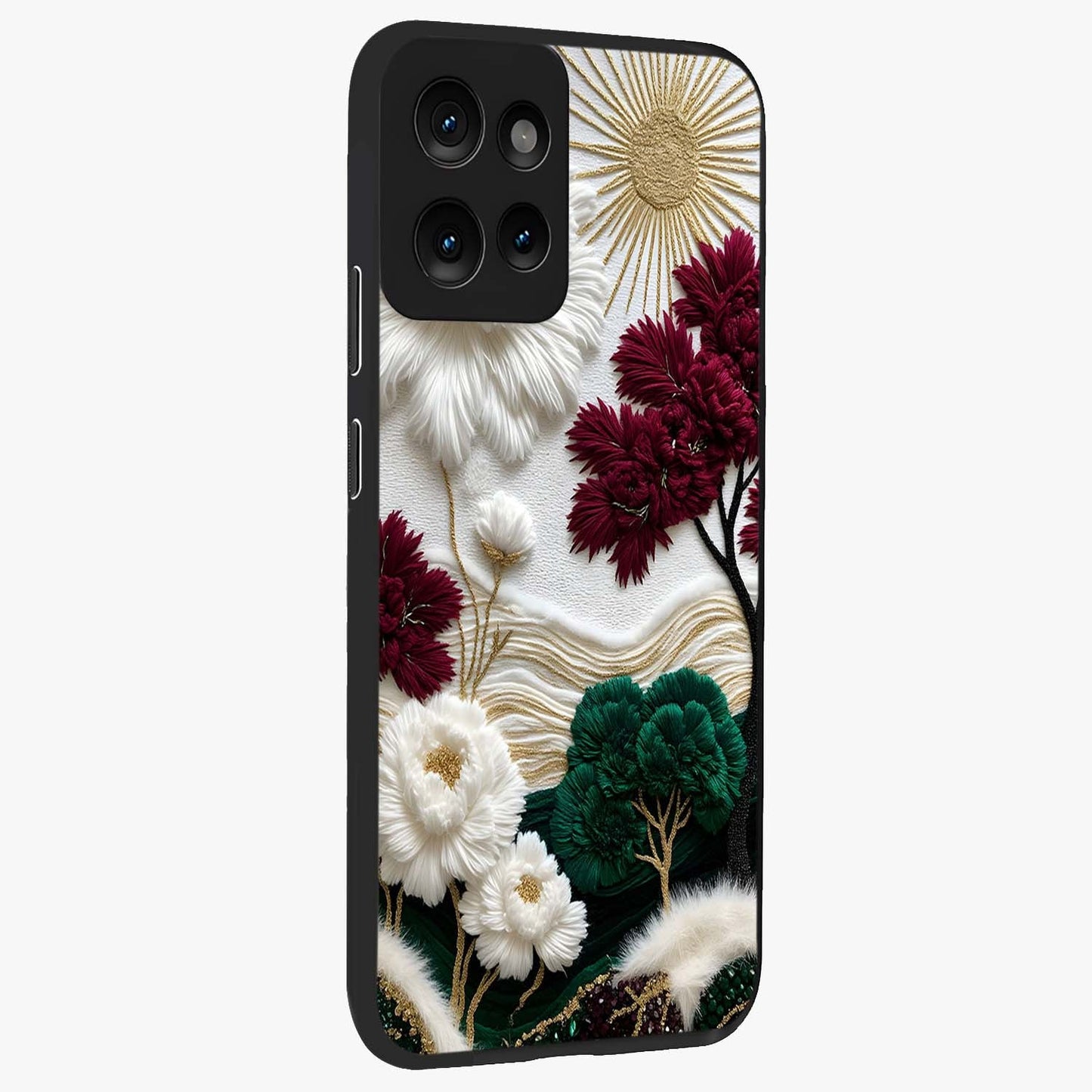 Radiant Bloom Elegance Glass Case upright view showcasing decorative flower artwork with refined botanical theme.