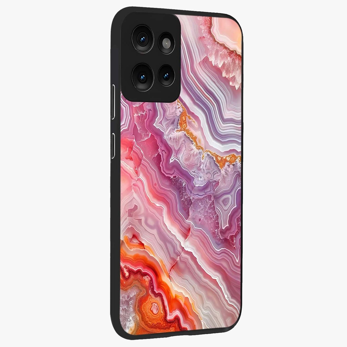 Rose Quartz Marble Glass Case upright view showcasing decorative marble artwork with luxurious pastel theme.