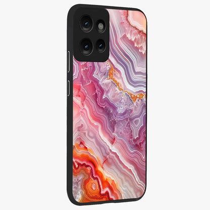 Rose Quartz Marble Glass Case upright view showcasing decorative marble artwork with luxurious pastel theme.
