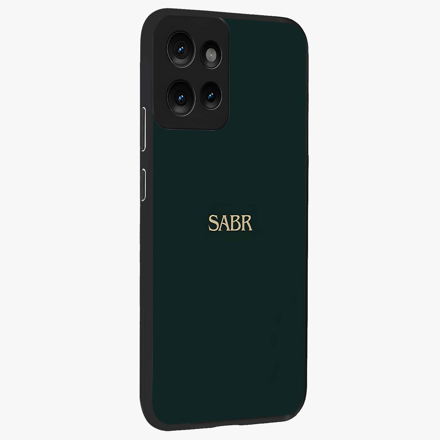 Sabr Minimal Patience Glass Case upright view showcasing calm minimalist artwork with motivational patience theme.