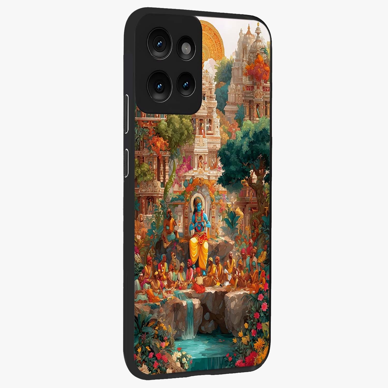 Sacred Sunlight Gods Glass Case upright view showcasing glowing divine artwork with sacred mythological theme.
