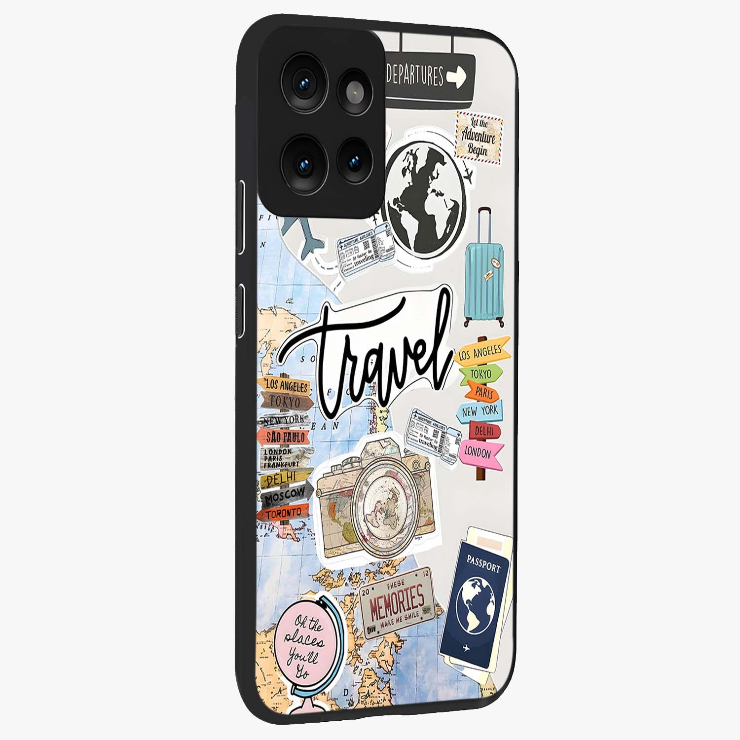 Wanderlust Journal Glass Case upright view showcasing wanderlust inspired artwork with creative exploration theme.