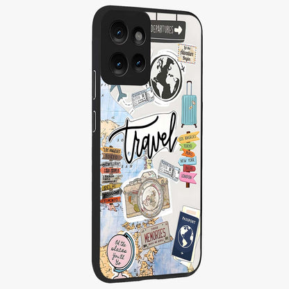 Wanderlust Journal Glass Case upright view showcasing wanderlust inspired artwork with creative exploration theme.