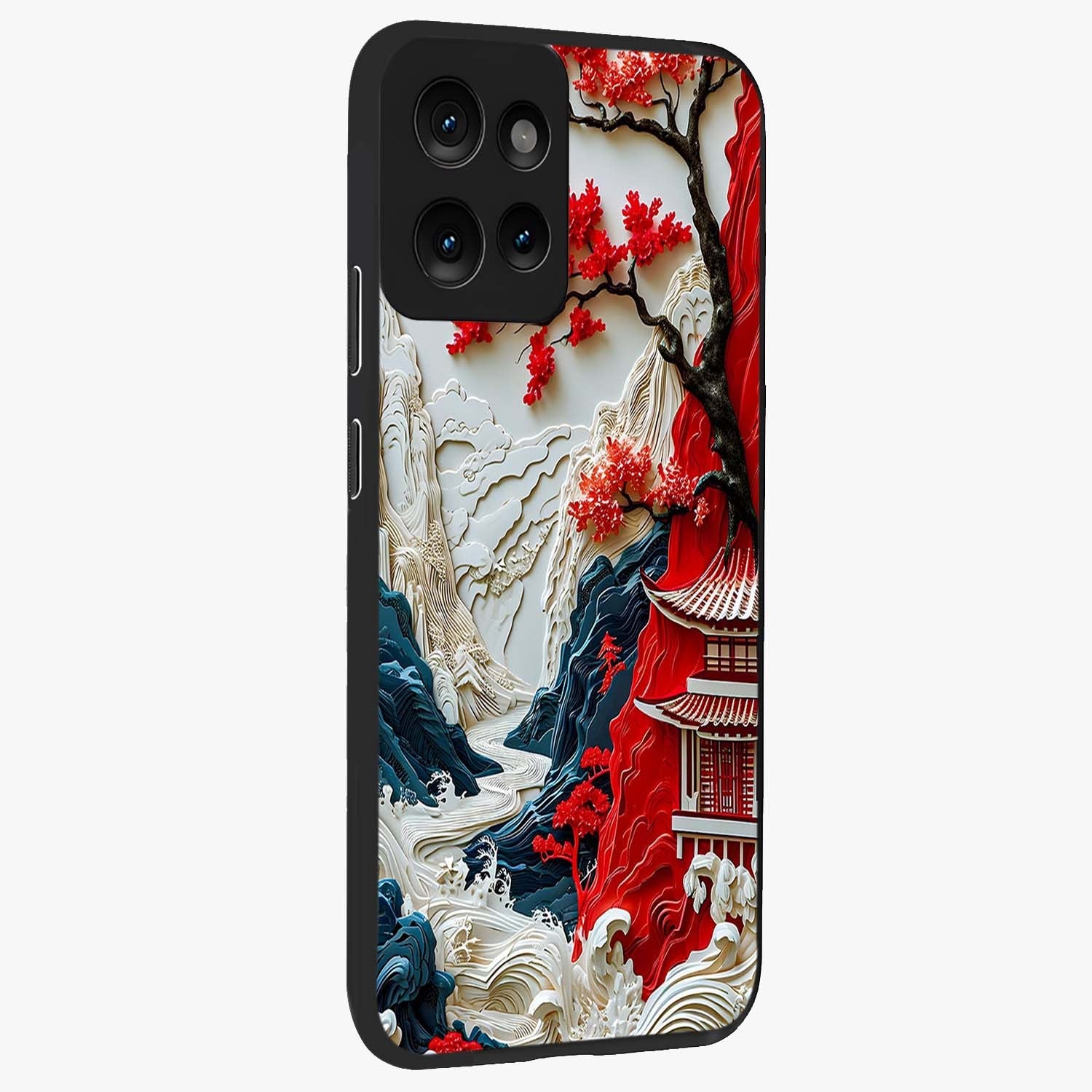 Whispers Of Sakura Waves Glass Case upright view showcasing delicate cherry blossom artwork with elegant nature theme.