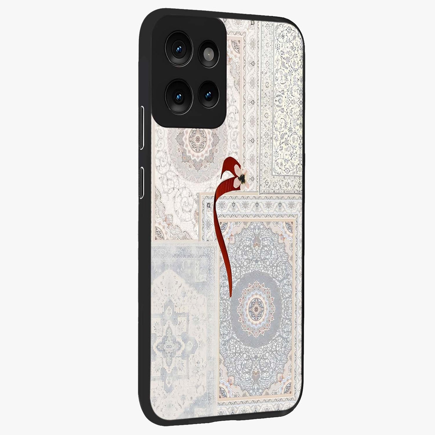 White Aesthetic Bow Glass Case upright view showcasing delicate ribbon bow artwork with cute minimalist theme.