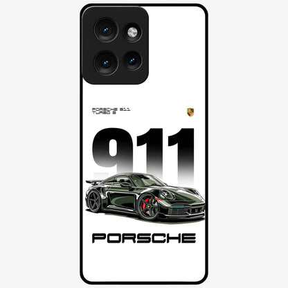 911 Turbo Dominance Glass Case showing clean flat back view with bold 911 sports car artwork and glossy glass finish.